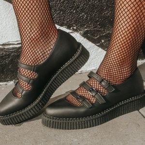 Black TUKskin™ Pointed 3-Strap Mary Jane